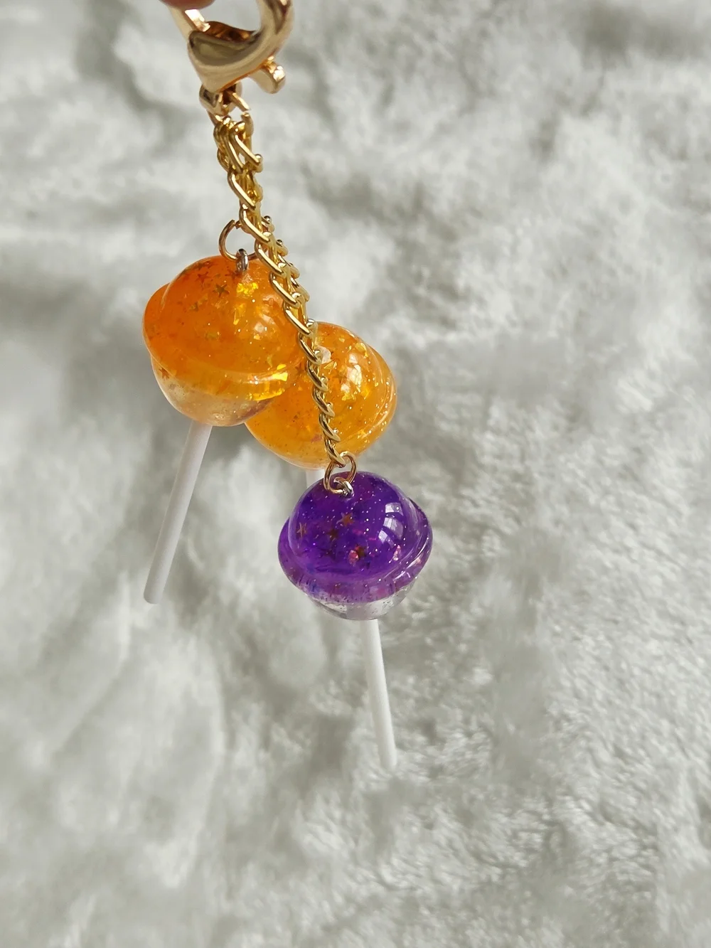 Resin Lollipop Keychain Charm - Orange & Purple - Fun Bag Charm